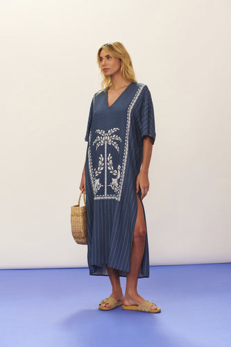 Model Front: Blueman Vestito Da Spiaggia Kaftan Dress Seiva-Doce-Azul
