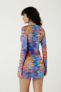 Model Back: Blueman Mini Dress Vestido Tule Manga Longa Escama